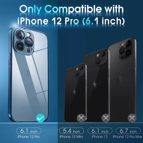 Miniatura 8 de Supdeal Funda transparente para iPhone 12 Pro, no amarillea, protección de cámara, probada en caídas de grado militar, transparente, a prueba de Azul