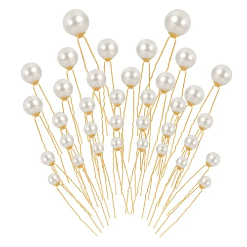 Miniatura 9 de Lusofie 36 horquillas para el pelo con perlas para mujeres y niñas, peinados de novia y boda, alfileres de perlas (6 tamaños)