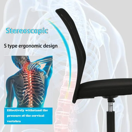 Miniatura 3 de Silla de oficina de malla con soporte lumbar, silla de escritorio ergonómica, moderna, negra