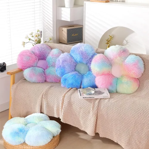 Miniatura 4 de Almohada de pelo sintético, almohada de suelo en forma de flor, cojín de asiento, bonita decoración de habitación y almohada de felpa para Verde