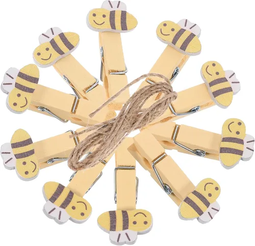 Miniatura 2 de ABOOFAN 30 pinzas para la ropa con cuerda de madera con clips de fotos de abeja para colgar fotos, ropa, manualidades, artes al aire libre e