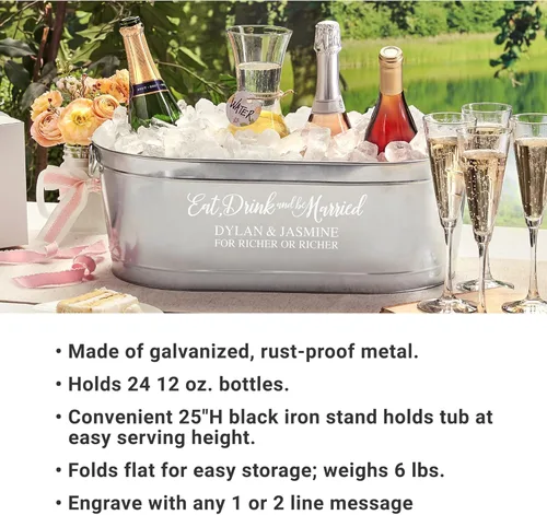 Miniatura 5 de Let's Make Memories Bañera de bebidas personalizada con soporte, para bodas, recién casados, tina de metal galvanizado, enfriador de bebidas, 5.5