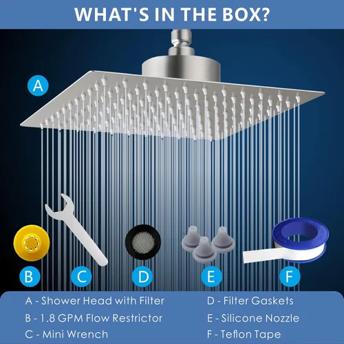 Miniatura 5 de Voolan Cabezal de ducha de lluvia con filtrado - Cabezales de ducha de lluvia grandes de alto flujo hechos de acero inoxidable - Filtro de cabezal