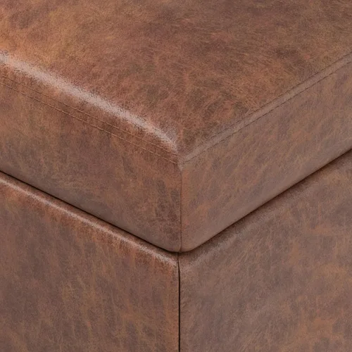 Miniatura 8 de SIMPLIHOME Oregon - Banco otomano de almacenamiento con bandeja, banco otomano rectangular de cuero vegano de 42 pulgadas de ancho, color marrón