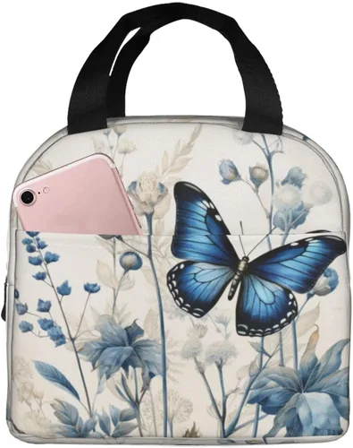 Miniatura 49 de Lonchera con diseño a cuadros azules aislada, bolsa térmica para almuerzo para adultos, niños, niñas, mujeres, oficina, trabajo, escuela, picnic