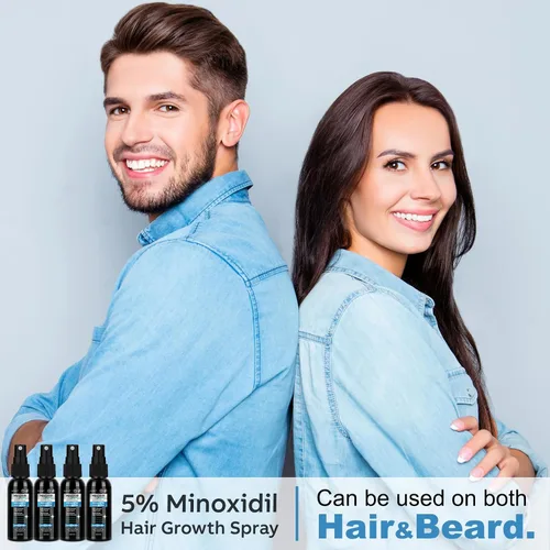 Miniatura 7 de Minoxidil al 5% para barba y cabello para hombres, minoxidil para mujeres en aerosol para el crecimiento del cabello con biotina y aceite de ricino