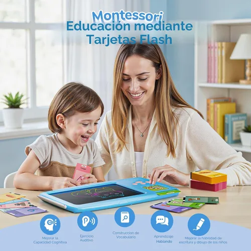 Miniatura 2 de Tarjetas didácticas parlantes para niños pequeños: tableta de escritura LCD 2 en 1 con 510 palabras visuales, aprendizaje de idiomas Montessori