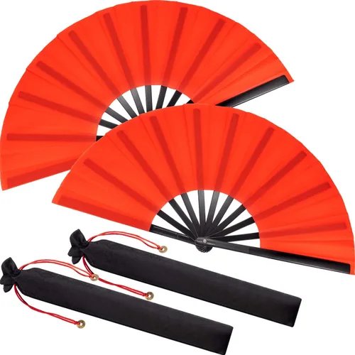 Miniatura 46 de Maitys Paquete de 2 ventiladores de mano plegables grandes de 13 pulgadas, ventiladores chinos de mano grandes para baile de línea, Tai Chi