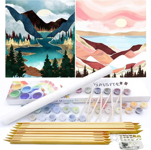 Miniatura 39 de BAISITE Kit de pintura por números para adultos principiantes, 12 pulgadas de ancho x 16 pulgadas de largo, paquete de 2 lienzos para kits