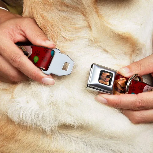 Miniatura 8 de Buckle-Down Collar de perro con hebilla para cinturón de seguridad, 4 posturas, globos, estampado de huellas rojas, 1 pulgada de ancho, se adapta a