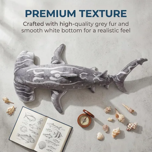 Miniatura 2 de Juguete de peluche gigante de tiburón martillo – Juguetes de peluche realistas de tiburón martillo de 40 pulgadas de largo, súper suaves, animales