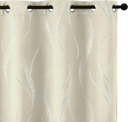 Miniatura 16 de Yakamok Cortinas opacas de 84 pulgadas de largo para sala de estar, con aislamiento térmico, patrón de líneas onduladas doradas, patrón de puntos