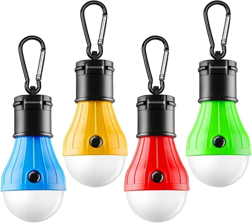 FLY2SKY Lámpara de tienda de campaña, 4 paquetes de luces LED portátiles para tienda de campaña, gancho de clip, luces de emergencia para huracanes,