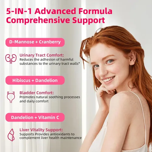 Miniatura 8 de Gomitas D-manosa de 2000 mg con arándano 500 mg e hibisco - Suplementos masticables de manosa D para mujeres - Suplemento de salud para limpiar