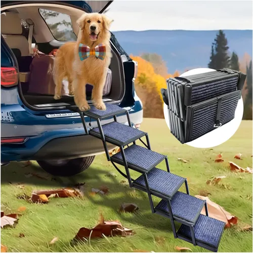 Miniatura 10 de Rampa para perros para auto, camión y SUV, escaleras plegables para perros grandes, escaleras plegables para mascotas con superficie antideslizante