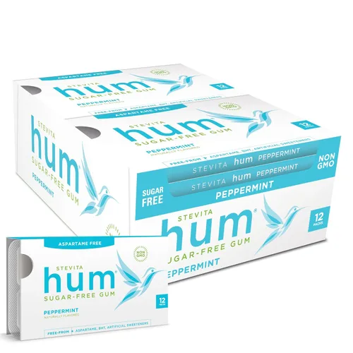 Miniatura 13 de Stevita Hum, Bubblegum - Goma de mascar sin azúcar - 12 piezas, paquete de 12 - Apoya la salud oral - Sin OMG, vegetariano, keto, sin gluten - 72