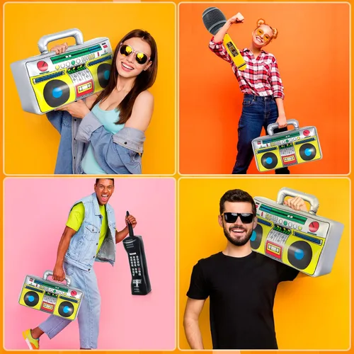 Miniatura 7 de Teléfono inflable, micrófono Boombox de radio inflable, decoraciones de fiesta de los años 80 y 90, decoraciones de fiesta temática de música hip