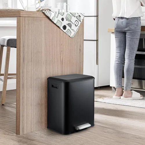 Miniatura 2 de GAOMON Cubo de basura rectangular de 30 litros/8 galones, cubo de basura rectangular de doble compartimento para reciclaje de cocina con tapa