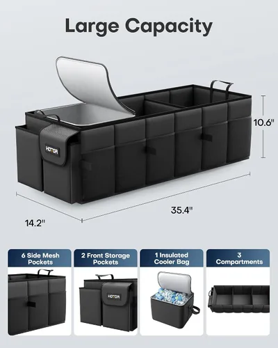 Miniatura 3 de HOTOR Organizador de maletero para coche y SUV, organizador de automóvil resistente con enfriador extraíble, organizador de maletero plegable grande