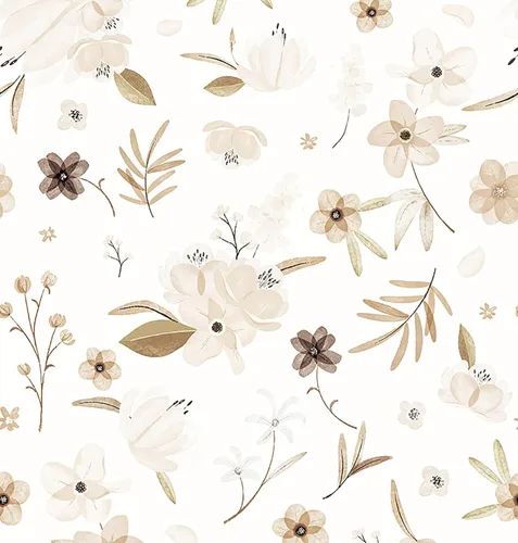 HueBurst Papel Tapiz Blanco Cálido de 17.3"x118" Pulgadas Despegar y Pegar, Papel Tapiz Floral de Otoño y Hojas, Papel de Contacto Autoadhesivo con