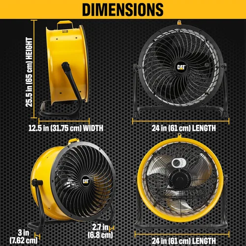 Miniatura 4 de CAT Ventiladores - Ventilador de tambor de alta velocidad de 18 pulgadas con hoja de grado industrial resistente (amarillo, 2 en 1): 3,400 CFM