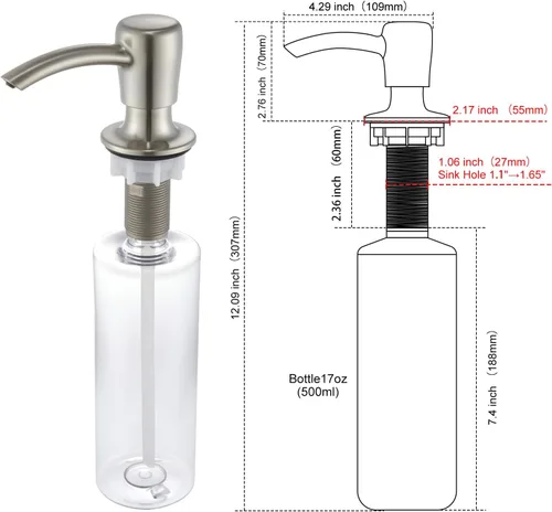 Miniatura 5 de GAGALIFE Dispensador de jabón para fregadero de cocina con botella grande de 17 onzas, dispensador de jabón para fregadero de cocina, recarga desde