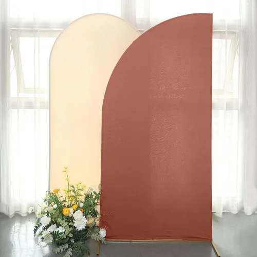 Miniatura 246 de Efavormart - Juego de 4 fundas de elastano beige para arco de media luna, fundas de telón de fondo Chiara de 2.5 pies a 7 pies para escenarios