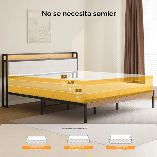 Miniatura 6 de LIKIMIO Base de cama tamaño King, cabecera de almacenamiento con luces LED y estación de carga, plataforma de metal, no necesita somier, sin ruido