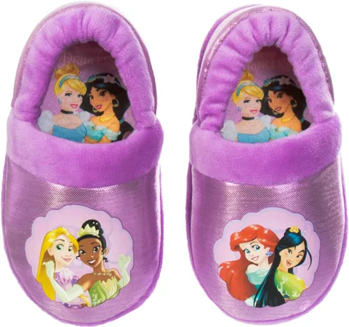 Disney Pantuflas de princesa para niñas - Pantuflas peludas enredadas, sirenita, la bella y la bestia (talla 5-10 niñotalla 11-12 niña)