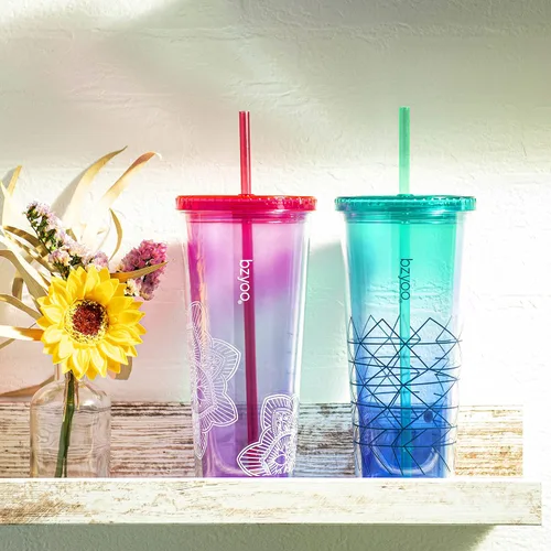 Miniatura 9 de bzyoo SIP 24 onzas líquidas (710ml) Vaso de plástico de doble pared con tapa y pajita para bebidas frías, taza de viaje reutilizable, taza de fiesta
