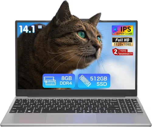 Auusda Laptop para Estudiantes, Laptop de 14.1" FHD para Negocios y Estudio, 4-Core 2.9GHz N5095, 8GB RAM 512GB SSD, Teclado Numérico, HDMI