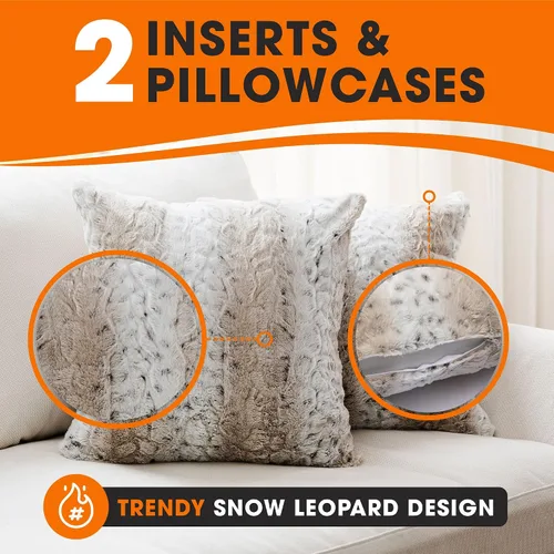 Miniatura 5 de Cheer Collection Almohadas de piel sintética en relieve, juego de 2 almohadas lumbares, 20 x 20 pulgadas, leopardo de nieve