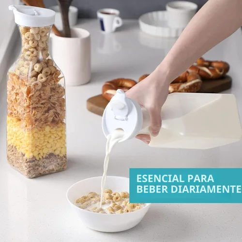 Miniatura 5 de NETANY Jarra de agua de plástico de 50 onzas con tapa abatible, juego de 2 recipientes de jugo de base cuadrada, jarra de plástico transparente