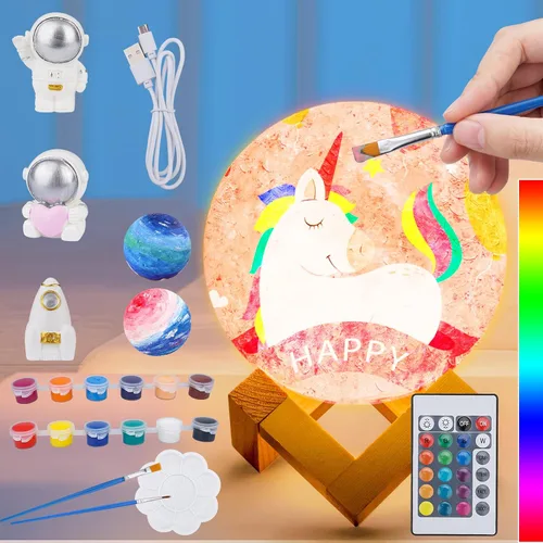 Minleway Kit Recargable de Pintura para Hacer tu Propia Lámpara de Luna de 7.1 Pulgadas con 16 Colores, Kit de Artes y Manualidades para Hacer Luces