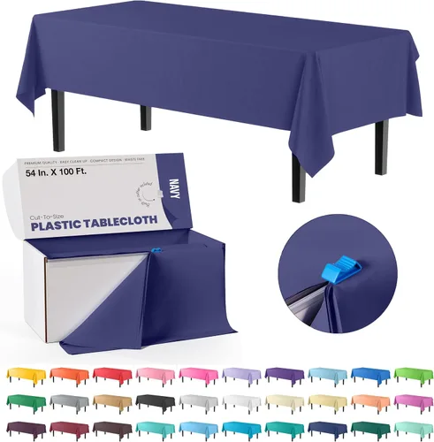 Miniatura 46 de Party Solids Rollo de Mantel de Mesa de Plástico Negro de 54 Pulgadas X 300 Pies en una Caja de Corte a Medida con Conveniente Cortador Deslizante.