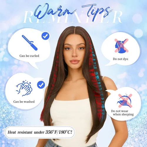 Miniatura 4 de FESHFEN Extensiones de cabello con clip con estampado de leopardo, 6 unidades, extensiones de cabello sintético largo y liso con clip, extensiones