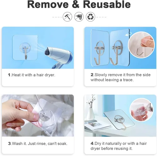 Miniatura 8 de Ganchos de pared extraíbles, ganchos de techo de 13 libras, transparentes, sin costuras, impermeables y a prueba de aceite para cocina, baño