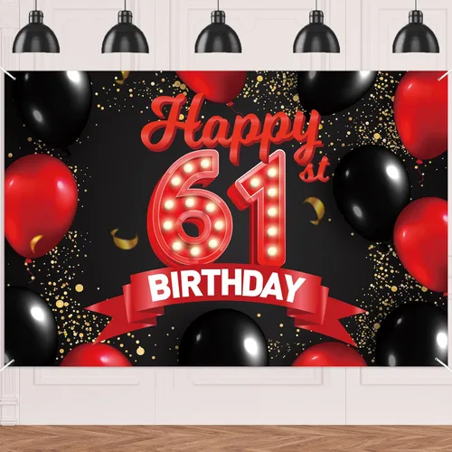 Miniatura 82 de Cartel de feliz cumpleaños 15 color rojo y negro, decoración temática de globos para niñas y mujeres, princesas de 15 años, fiesta de cumpleaños