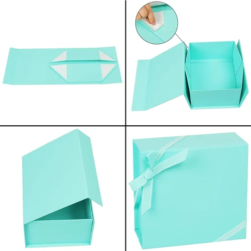 Miniatura 8 de CHARMGIFTBOX Cajas de regalo con tapas, 7.4 x 7.0 x 3.2 pulgadas, pequeña caja de regalo magnética azul Auqa con tarjeta, pequeñas cajas plegables