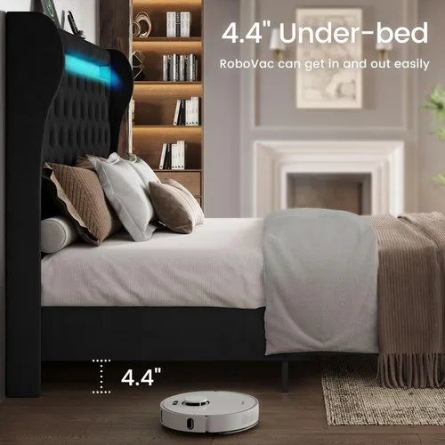 Miniatura 8 de Belffin Estructura de Cama Tamaño Queen con Cabecero, Cabecero Alto de 50" Cama Plataforma Tapizada en Terciopelo con Luces LED y 2 Puertos USB/1