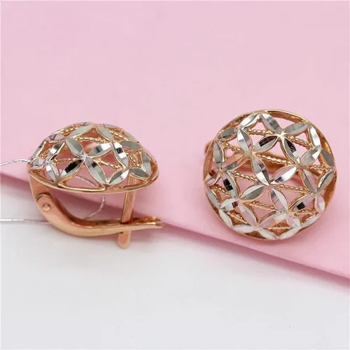 Miniatura 3 de SAGEKING 2024 New 585 Purple Gold Plated 14K Rose Gold Openwork Round Flower Earrings For Women Elegant Charm Fashion Engagement Jewelry Fashion