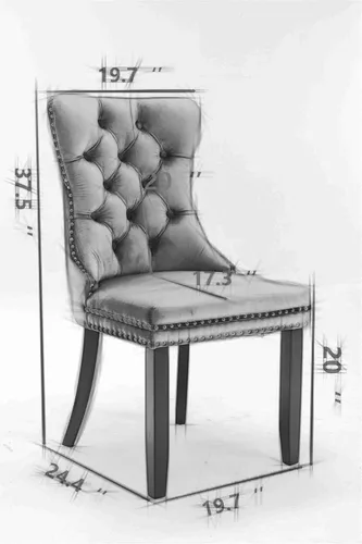 Miniatura 2 de Juego de 2 sillas de comedor de terciopelo, sillas decorativas tapizadas con patas de metal plateado, ribete de cabeza de clavo, tirador de anillo
