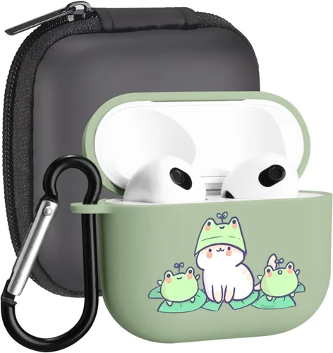 Funda compatible con Airpods de 3ª generación, linda funda para Airpods 3, diseño de rana, protectora para mujeres y niñas con llavero para Apple