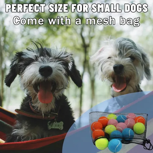Miniatura 6 de Magicorange Pelotas de tenis pequeñas, paquete de 20 pelotas de tenis de 2 pulgadas para perros, coloridas y fáciles de atrapar con bolsa de malla