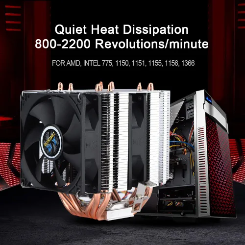 Miniatura 6 de Enfriador silencioso de CPU 800-2200 revoluciones/minuto CPU Cooler 6 Heatpipe disipación de calor adecuado para AMD, Intel 775, 1150, 1151, 1155