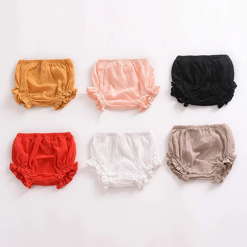 Miniatura 5 de Conjunto de 3 piezas de pantalones cortos para recién nacidos, para bebés, niñas y niños, mezcla de lino y algodón, lindos pantalones cortos