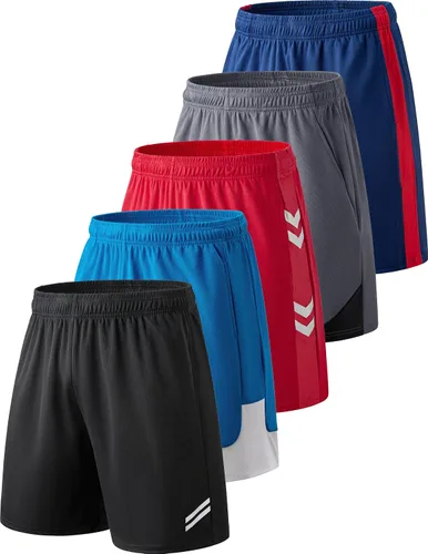 Miniatura 20 de Liberty Imports Paquete de 5 pantalones cortos de baloncesto atléticos de secado rápido para hombre, entrepierna de 9 pulgadas con bolsillos, ropa