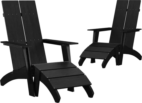 Miniatura 13 de Flash Furniture Sawyer Commercial Adirondack Style - Juego de patio, poliresina negra, resistente a la intemperie