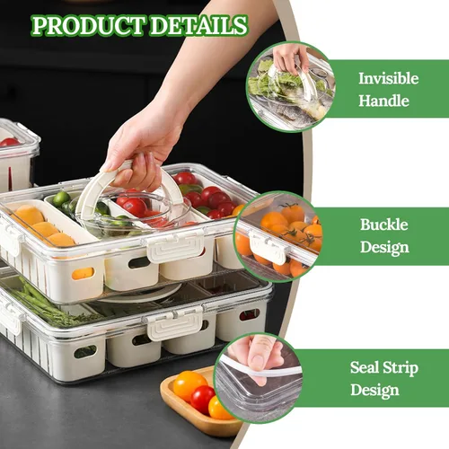 Miniatura 4 de shopwithgreen Recipientes para barra de ensalada para refrigerador con tapa y asa, contenedores de almacenamiento de frutas con 4 coladores