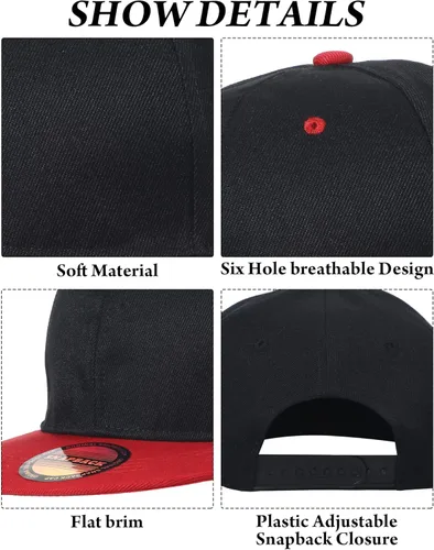 Miniatura 2 de 15 Pack Snapback Hats for Men Hip Hop Style Hats Solid Baseball Hats Adjustable Snapback Cap Flat Brim Baseball Caps